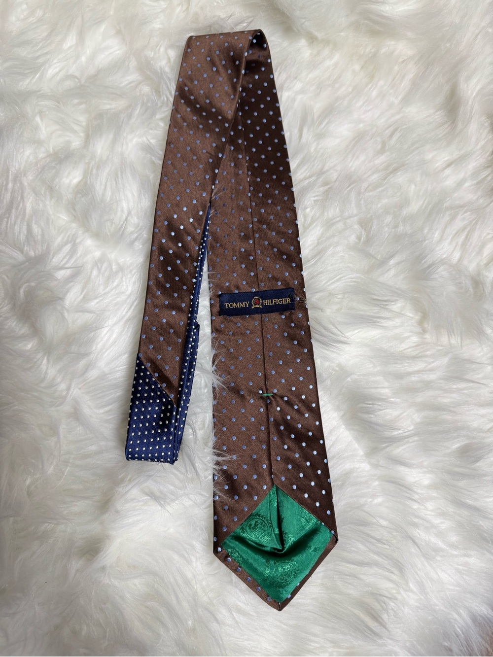 Tommy Hilfiger Brown Blue Green Polka Dot Silk Tie